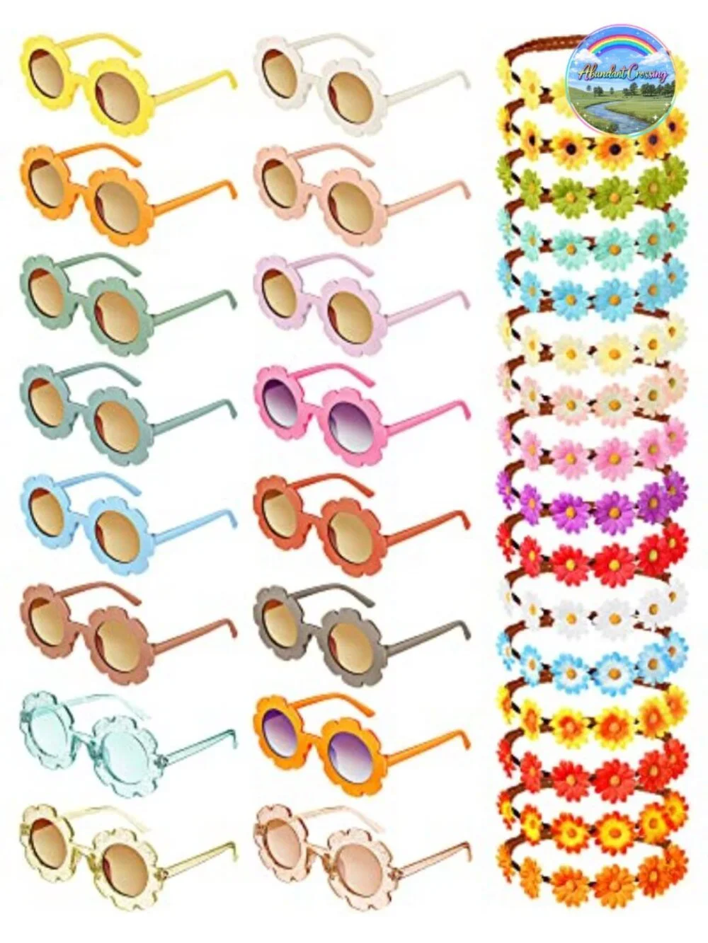 Retro Flower Sunglasses Daisy Headbands Hippie Costume Accessory Set 32pc Boho